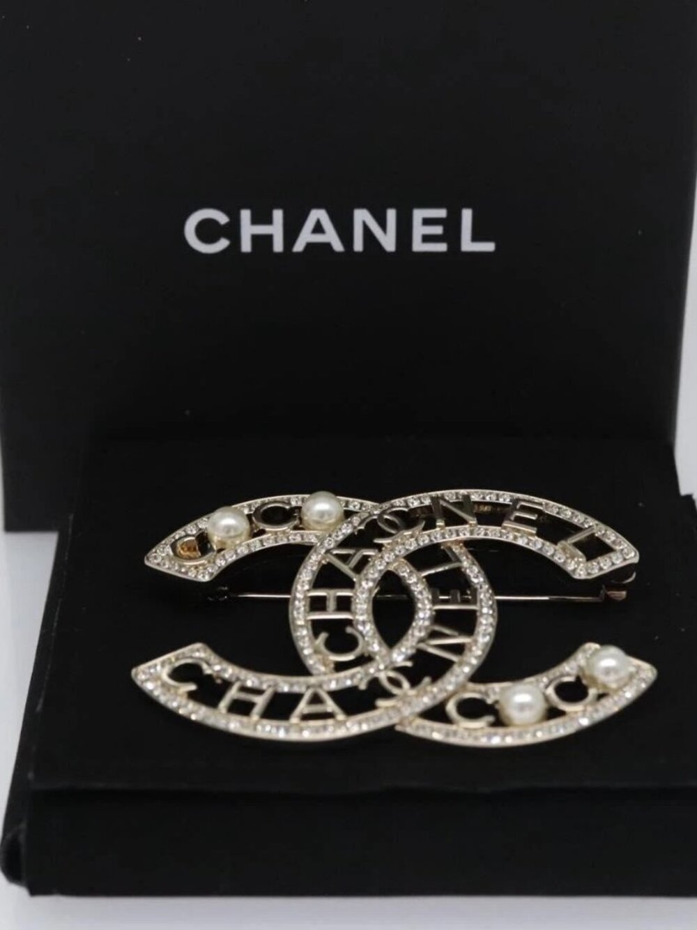CHANEL COCO Mark Brooch Metal Silver CC Auth bs23017